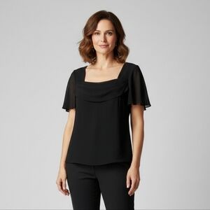 Dressy Black Sheer Sleeve Blouse Cowl Low Neckline 16W